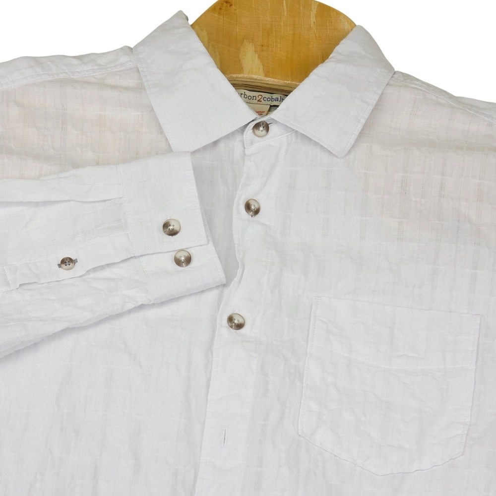 Carbon2Cobalt Men's Shirt Medium White Textured Cotton‎ Button Down Casual